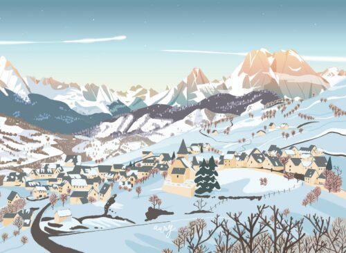 illustration du village de Lescun en hiver